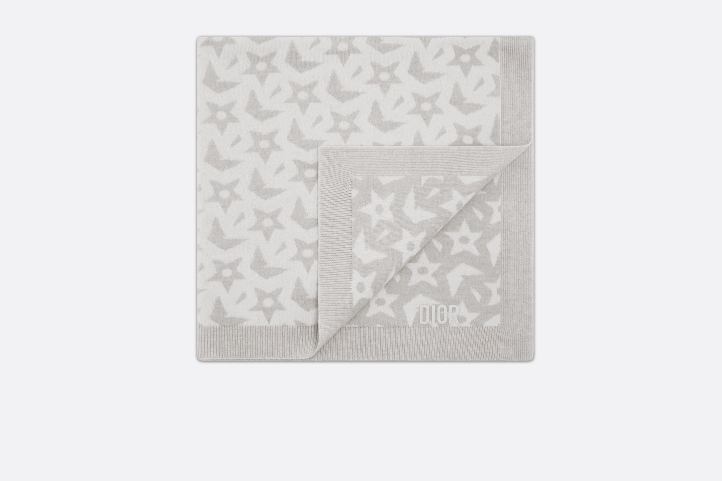 Baby Blanket • Ivory Wool and Cashmere Jacquard Knit with Gray Stars