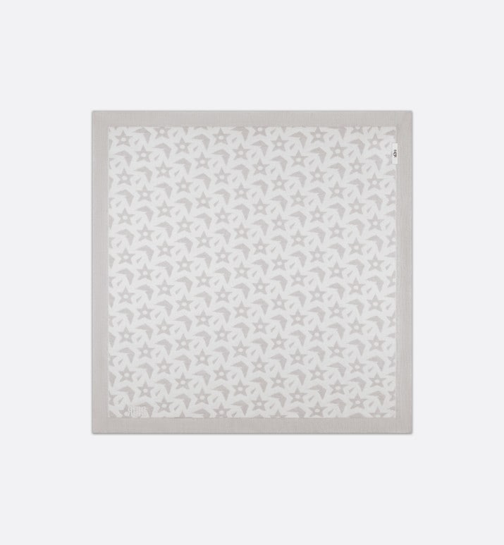 Baby Blanket • Ivory Wool and Cashmere Jacquard Knit with Gray Stars