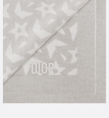 Baby Blanket • Ivory Wool and Cashmere Jacquard Knit with Gray Stars