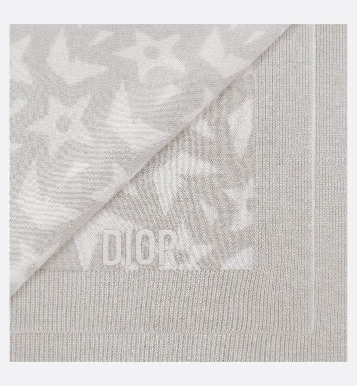 Baby Blanket • Ivory Wool and Cashmere Jacquard Knit with Gray Stars