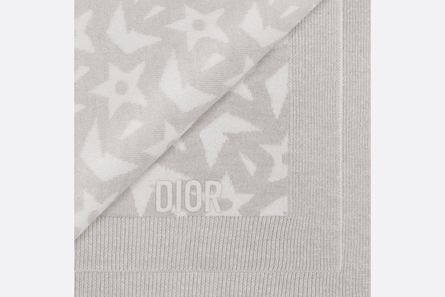 Baby Blanket • Ivory Wool and Cashmere Jacquard Knit with Gray Stars