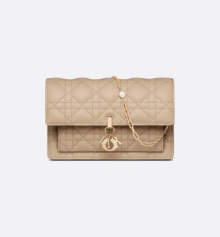 Lady Dior Chain Pouch • Sand-Colored Cannage Lambskin