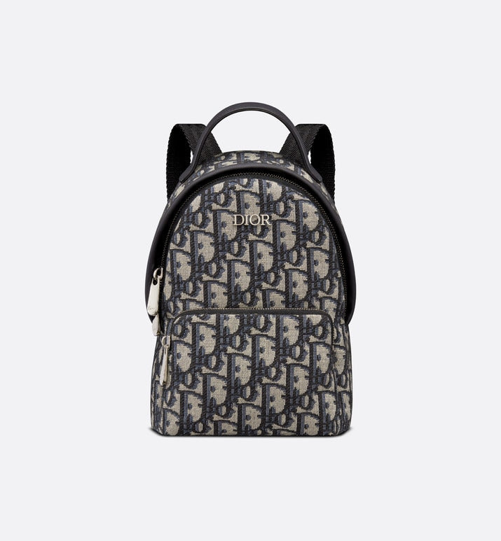 Kid's Mini Rider Backpack • Beige and Blue Dior Oblique Jacquard