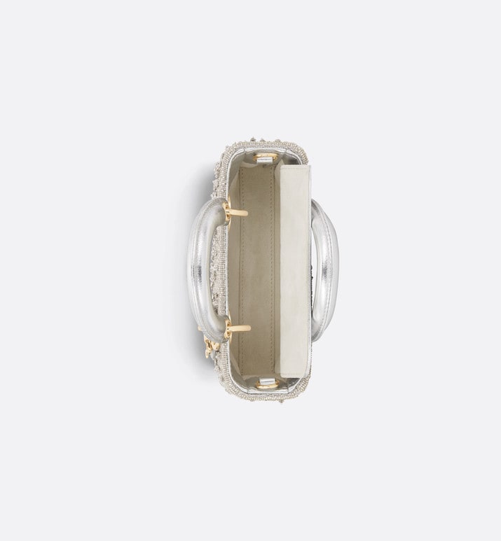 Lady D-Joy Micro Bag • Silver-Tone Satin with Gradient Bead Embroidery