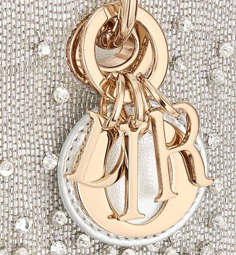 Lady D-Joy Micro Bag • Silver-Tone Satin with Gradient Bead Embroidery