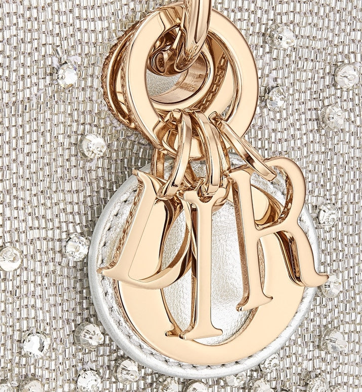 Lady D-Joy Micro Bag • Silver-Tone Satin with Gradient Bead Embroidery