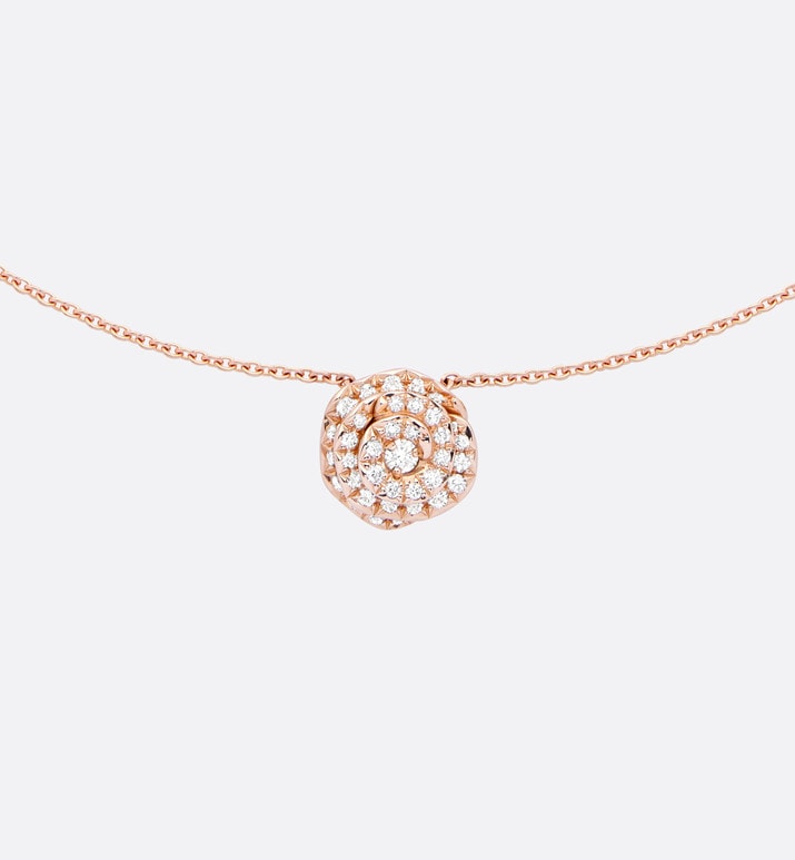 Large Rose Dior Couture Necklace • Pink Gold and Diamonds
