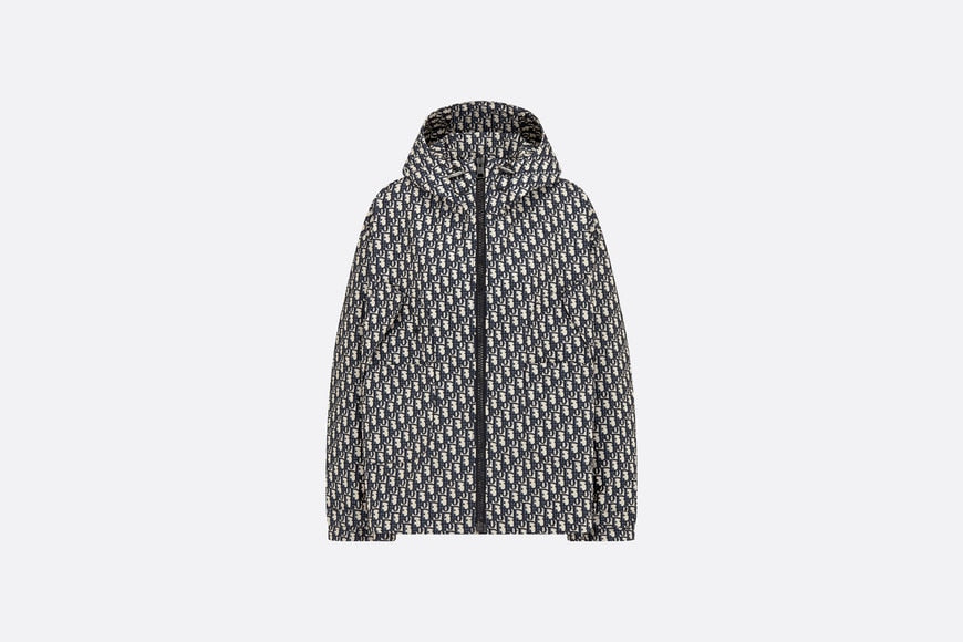 Waterproof Hooded Jacket • Blue Technical Taffeta Jacquard with Dior Oblique Motif