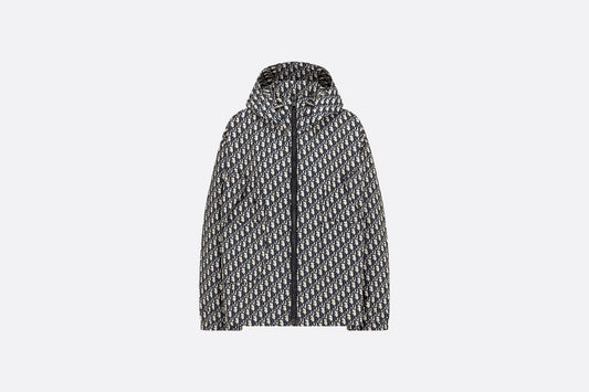 Waterproof Hooded Jacket • Blue Technical Taffeta Jacquard with Dior Oblique Motif