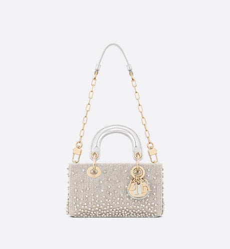 Lady D-Joy Micro Bag • Silver-Tone Satin with Gradient Bead Embroidery