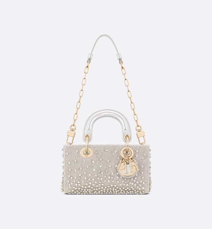 Lady D-Joy Micro Bag • Silver-Tone Satin with Gradient Bead Embroidery