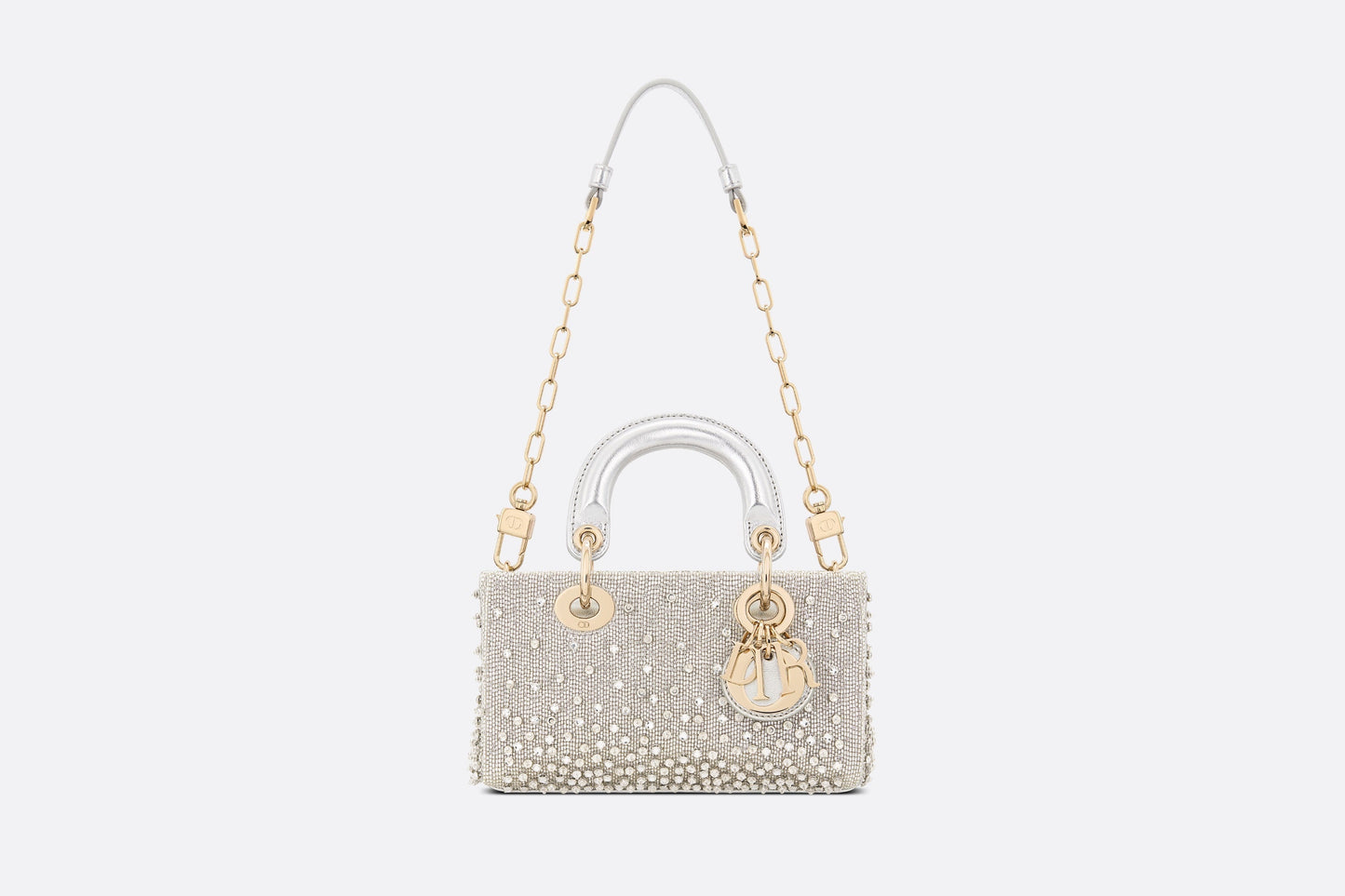 Lady D-Joy Micro Bag • Silver-Tone Satin with Gradient Bead Embroidery