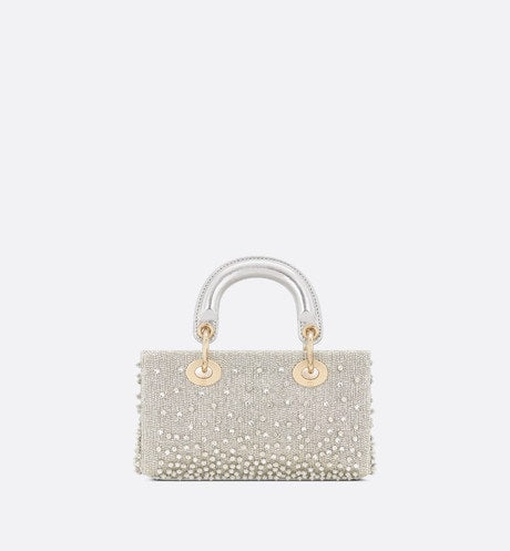 Lady D-Joy Micro Bag • Silver-Tone Satin with Gradient Bead Embroidery