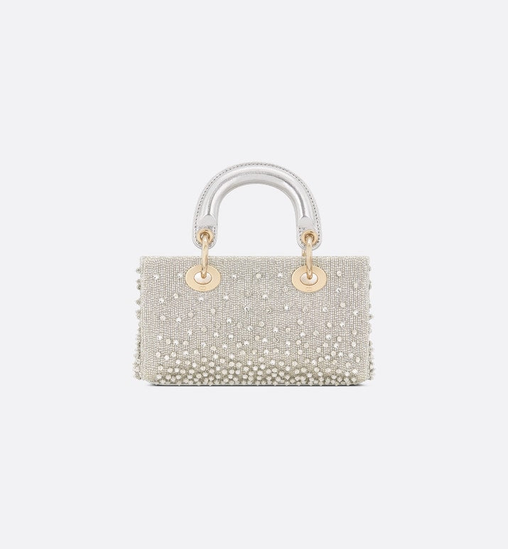 Lady D-Joy Micro Bag • Silver-Tone Satin with Gradient Bead Embroidery