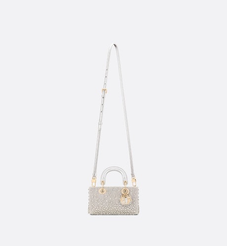 Lady D-Joy Micro Bag • Silver-Tone Satin with Gradient Bead Embroidery