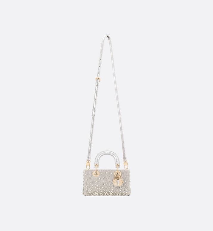 Lady D-Joy Micro Bag • Silver-Tone Satin with Gradient Bead Embroidery