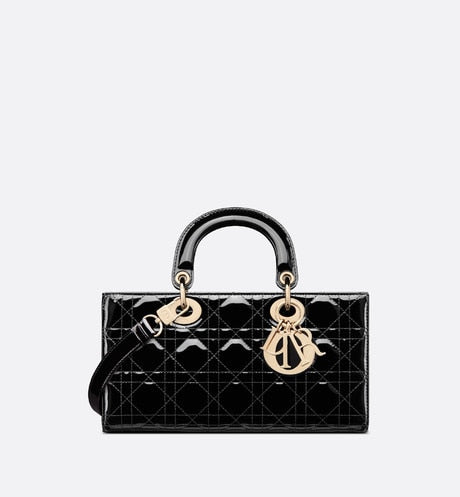 Medium Lady D-Joy Bag • Black Patent Cannage Calfskin
