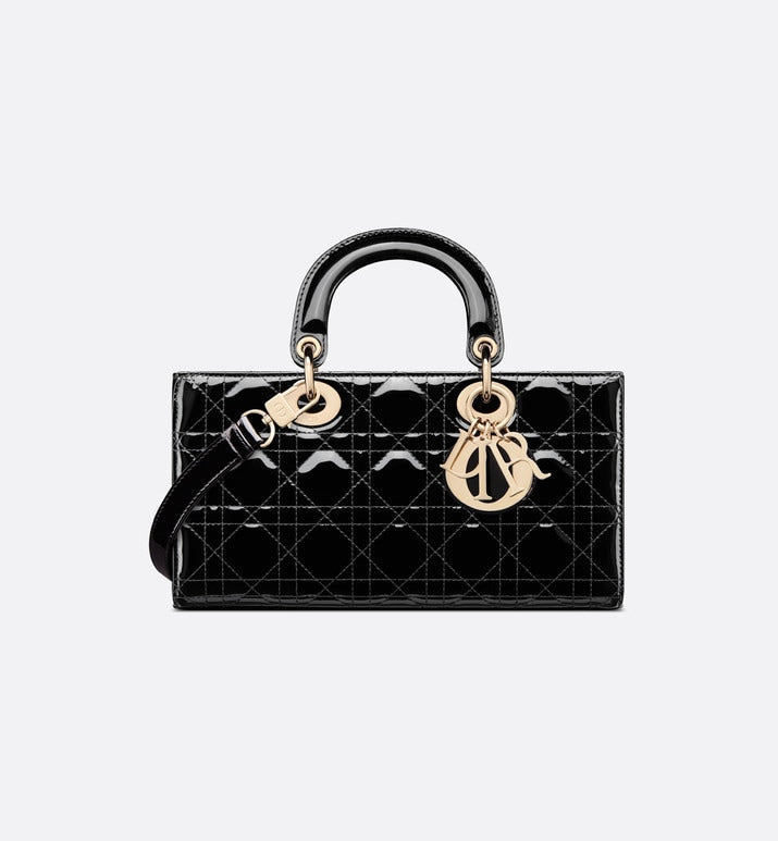 Medium Lady D-Joy Bag • Black Patent Cannage Calfskin