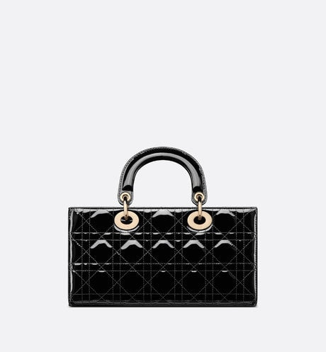Medium Lady D-Joy Bag • Black Patent Cannage Calfskin