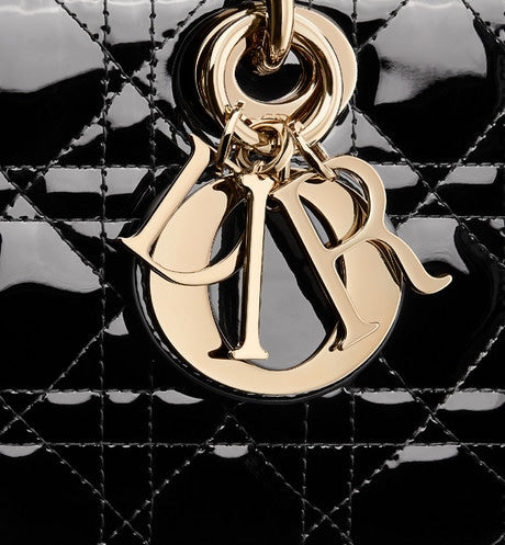 Medium Lady D-Joy Bag • Black Patent Cannage Calfskin