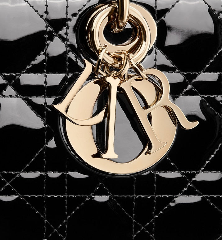 Medium Lady D-Joy Bag • Black Patent Cannage Calfskin