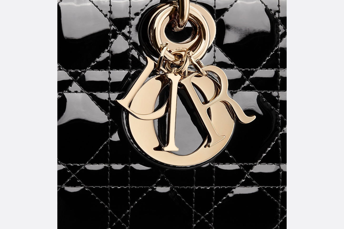 Medium Lady D-Joy Bag • Black Patent Cannage Calfskin