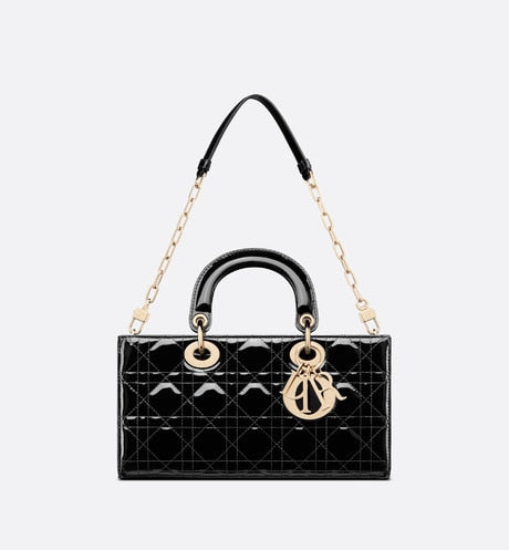 Medium Lady D-Joy Bag • Black Patent Cannage Calfskin