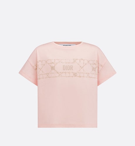 Kid's T-Shirt • Pale Pink Cotton Jersey with Pale Gold-Tone Cannage Motif