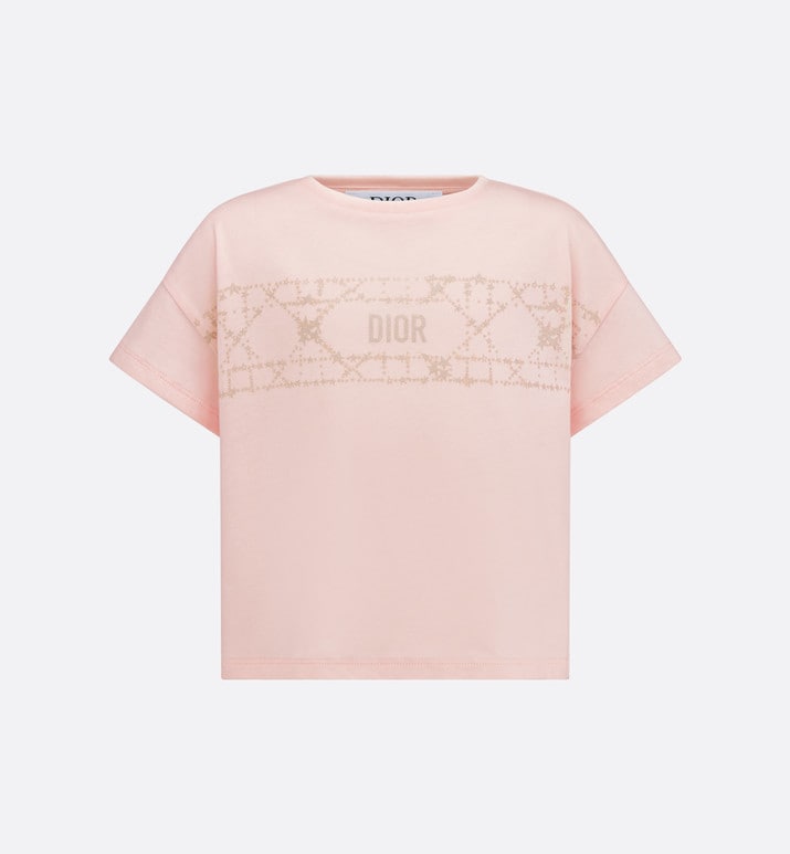 Kid's T-Shirt • Pale Pink Cotton Jersey with Pale Gold-Tone Cannage Motif