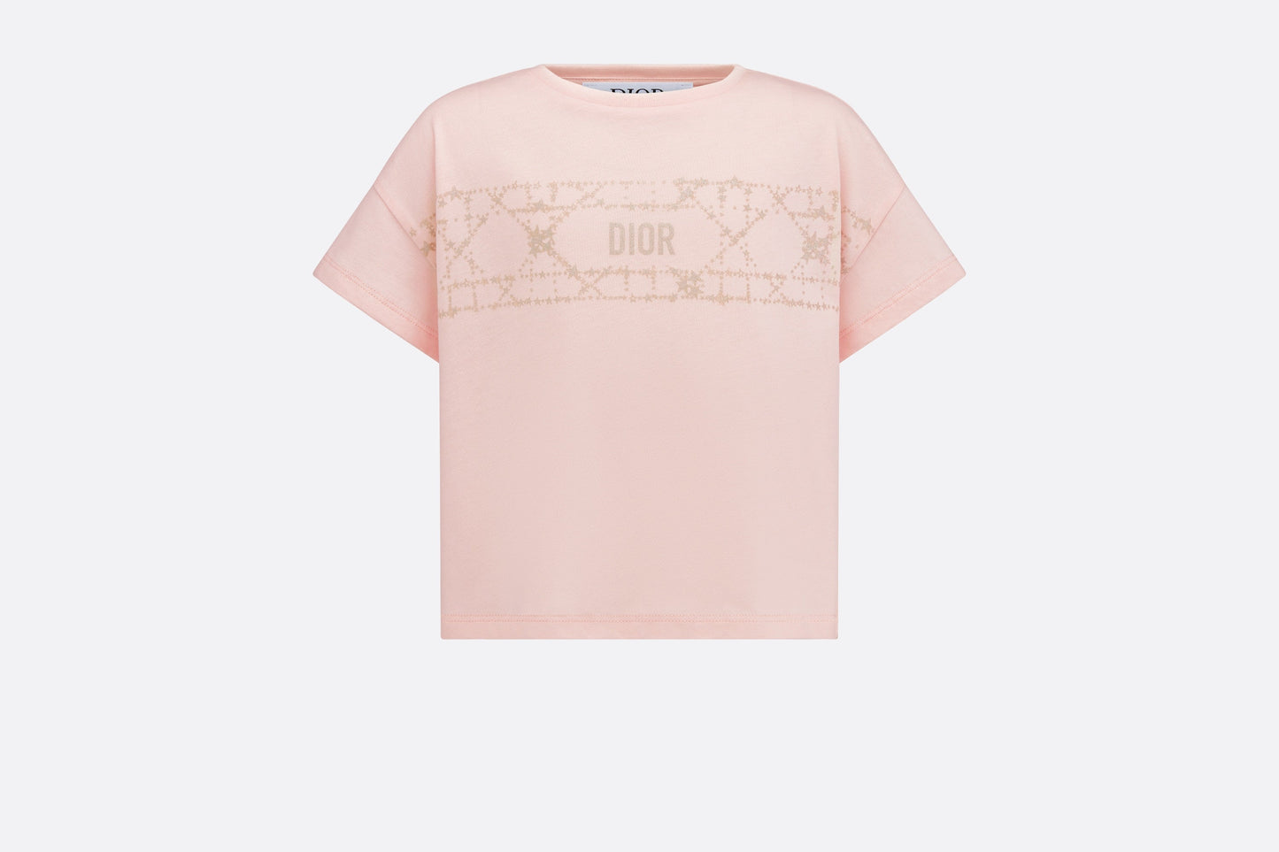 Kid's T-Shirt • Pale Pink Cotton Jersey with Pale Gold-Tone Cannage Motif