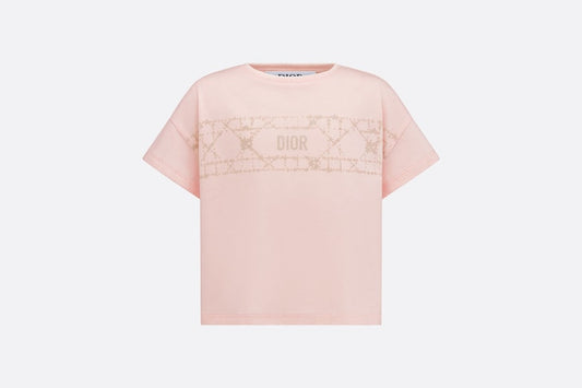 Kid's T-Shirt • Pale Pink Cotton Jersey with Pale Gold-Tone Cannage Motif