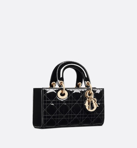Small Lady D-Joy Bag • Black Patent Cannage Calfskin