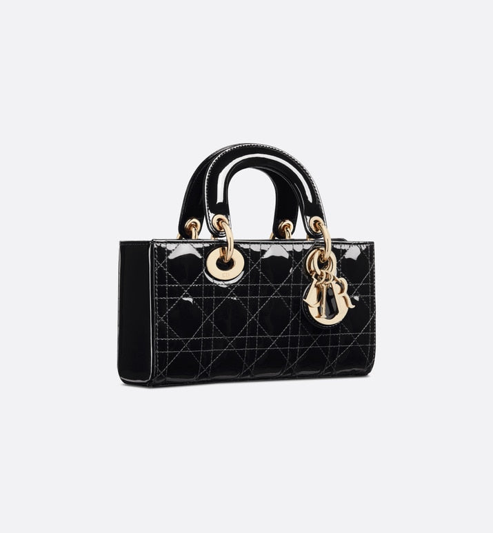 Small Lady D-Joy Bag • Black Patent Cannage Calfskin