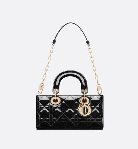 Small Lady D-Joy Bag • Black Patent Cannage Calfskin