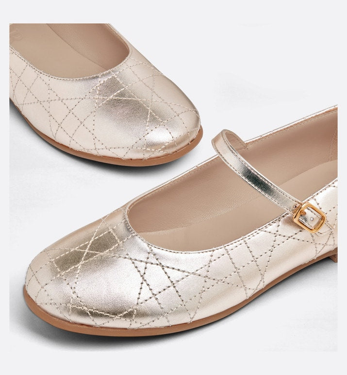 Kid's Ballet Flat • Gold-Tone Cannage Calfskin