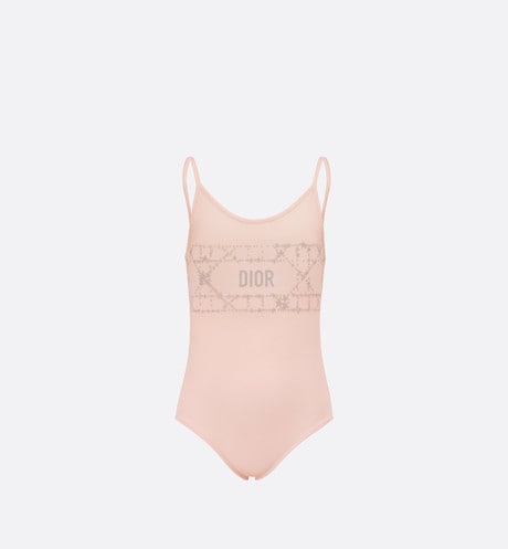 Kid's One-Piece Swimsuit • Pale Pink Technical Fabric with Pale Gold-Tone Cannage Motif