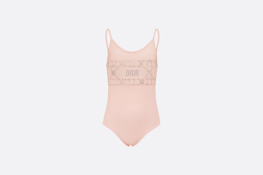 Kid's One-Piece Swimsuit • Pale Pink Technical Fabric with Pale Gold-Tone Cannage Motif