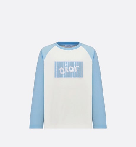 Kid's Long-Sleeved T-Shirt • Ivory and Sky Blue Cotton Jersey