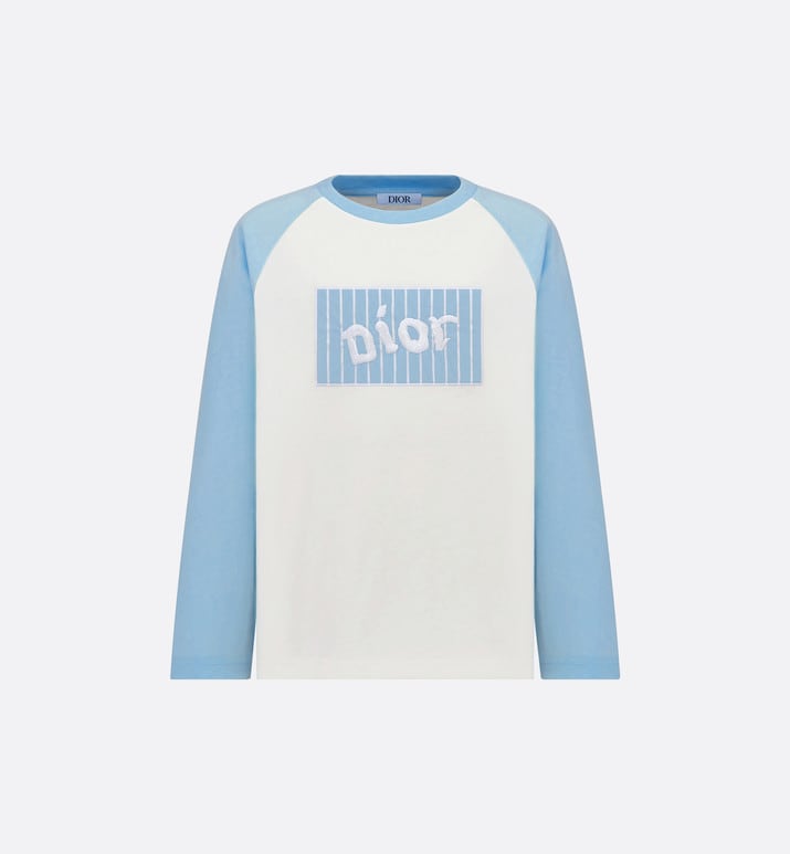 Kid's Long-Sleeved T-Shirt • Ivory and Sky Blue Cotton Jersey