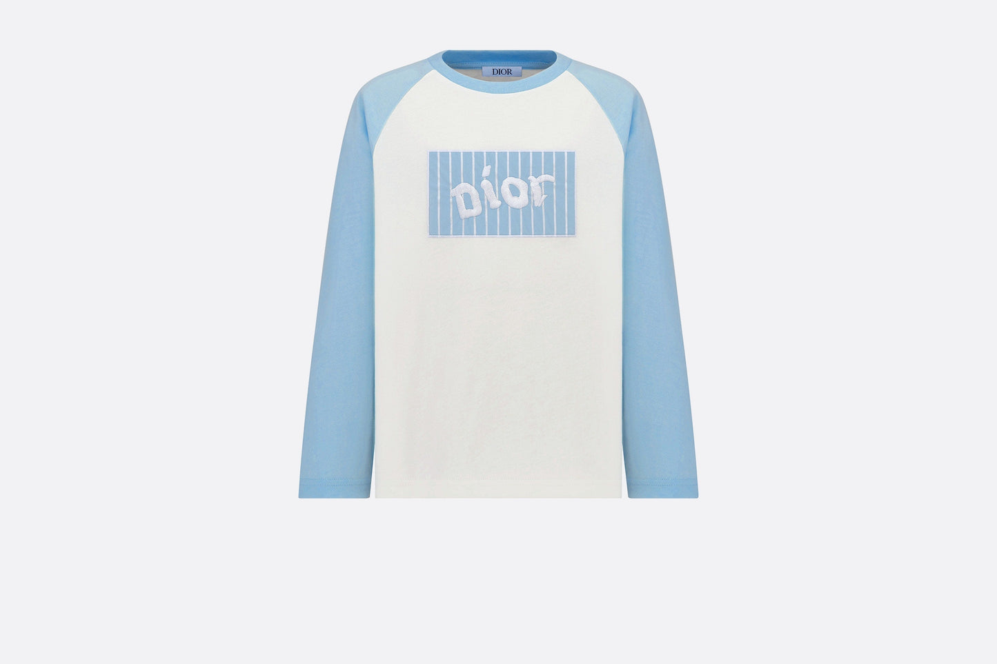 Kid's Long-Sleeved T-Shirt • Ivory and Sky Blue Cotton Jersey