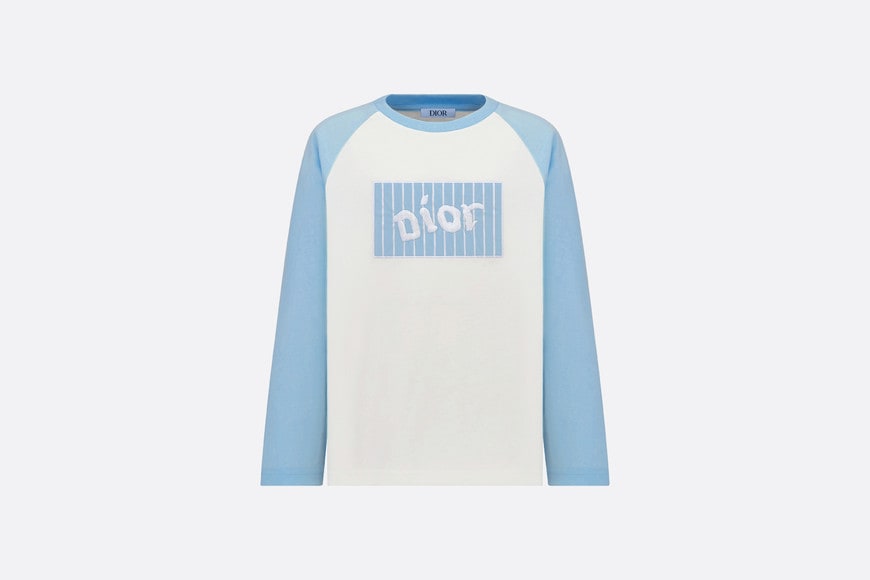 Kid's Long-Sleeved T-Shirt • Ivory and Sky Blue Cotton Jersey