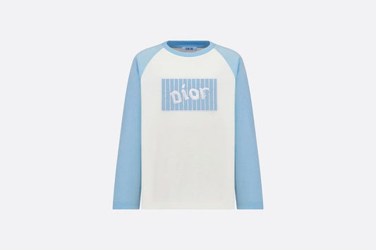 Kid's Long-Sleeved T-Shirt • Ivory and Sky Blue Cotton Jersey