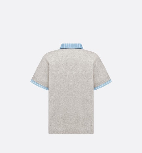 Kid's Polo Shirt • Heathered Gray Cotton Jersey and White Cotton Poplin with Sky Blue Stripes
