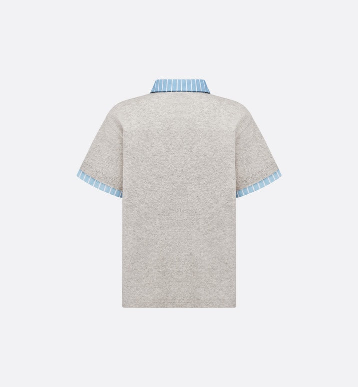 Kid's Polo Shirt • Heathered Gray Cotton Jersey and White Cotton Poplin with Sky Blue Stripes