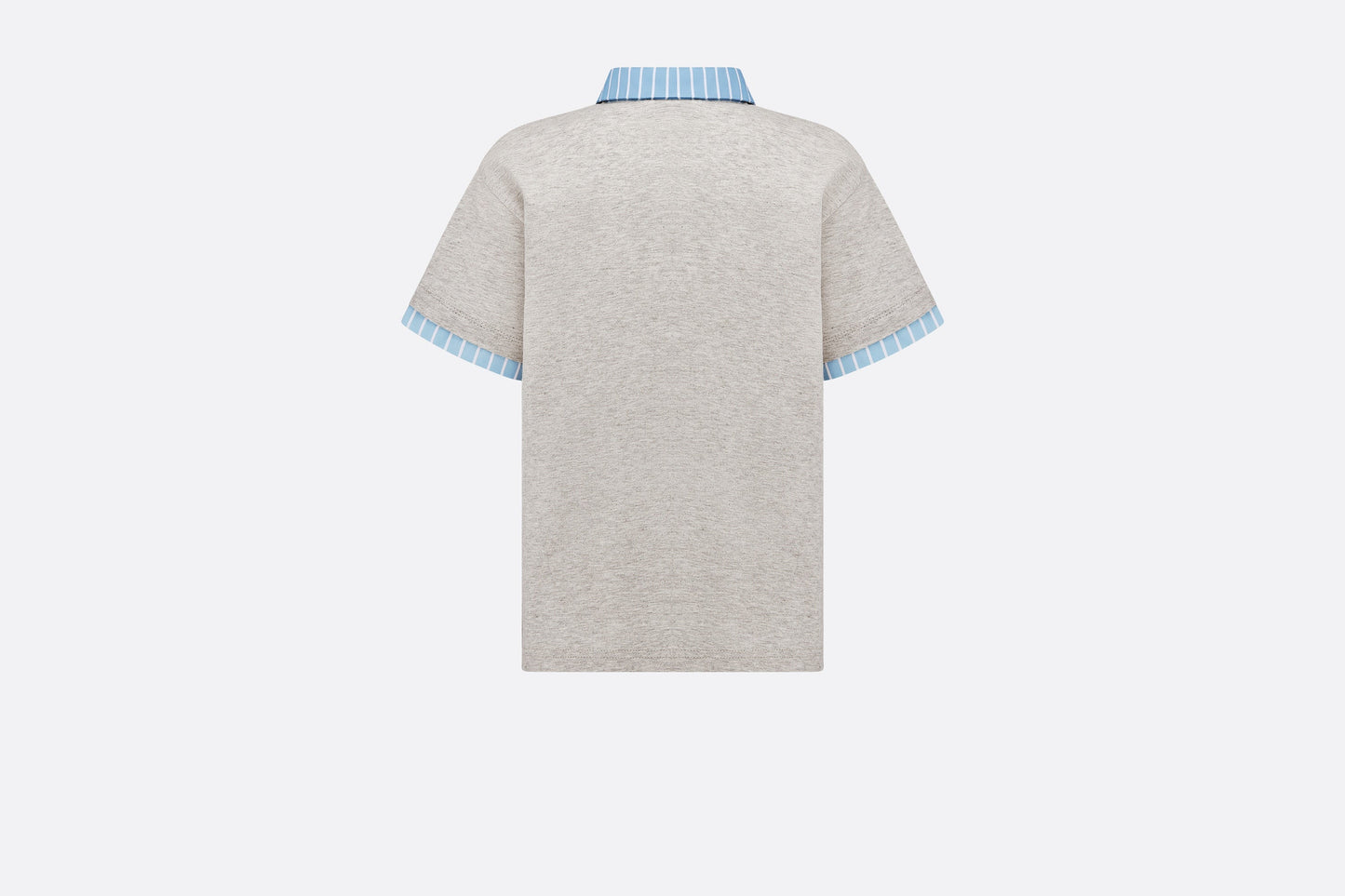 Kid's Polo Shirt • Heathered Gray Cotton Jersey and White Cotton Poplin with Sky Blue Stripes