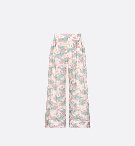 Kid's Loose Pants • Ivory Technical Voile with Pink and Turquoise Floral Print