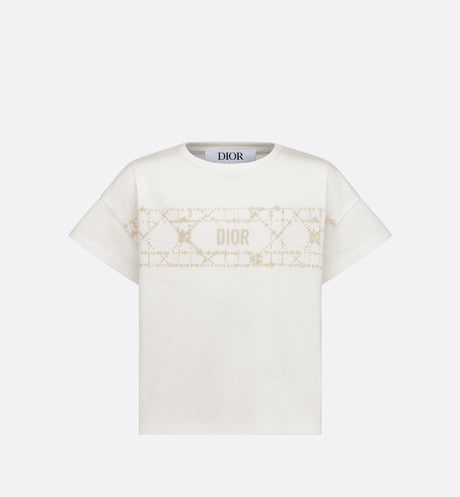 Kid's T-Shirt • Ivory Cotton Jersey with Pale Gold-Tone Cannage Motif