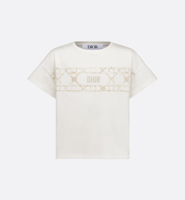 Kid's T-Shirt • Ivory Cotton Jersey with Pale Gold-Tone Cannage Motif