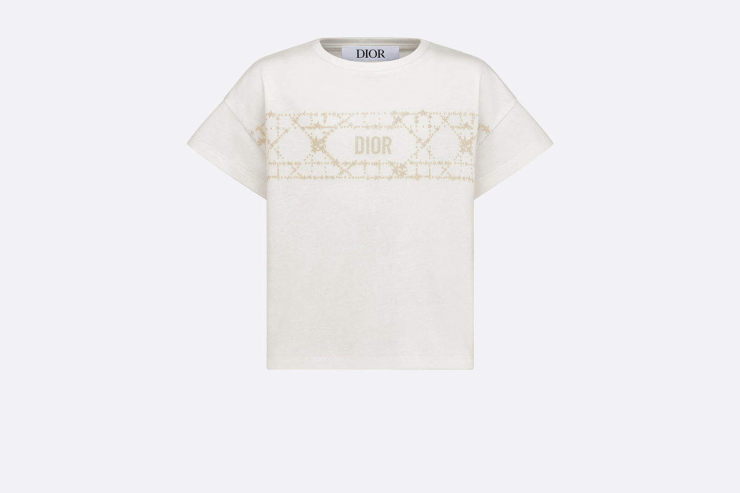 Kid's T-Shirt • Ivory Cotton Jersey with Pale Gold-Tone Cannage Motif