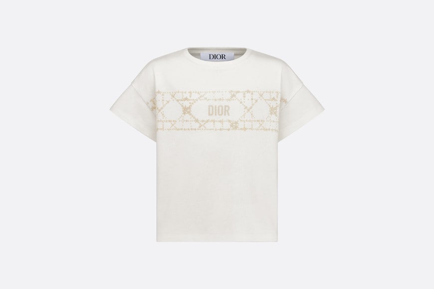 Kid's T-Shirt • Ivory Cotton Jersey with Pale Gold-Tone Cannage Motif